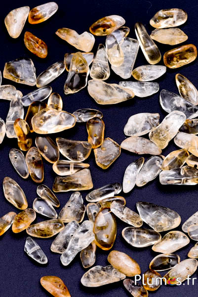 Perles en citrine chips - 5-7 x 15-24 mm, trou 1 mm - jaune miel